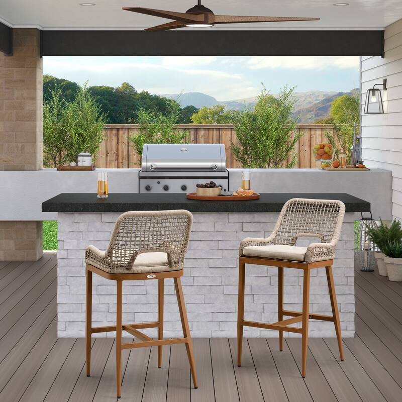 PURPLE LEAF 2 Set Outdoor Bar Stool Chair Set, Modern Counter Height Stool, Cushion Included