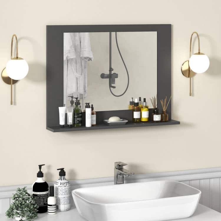 Wood Wall Mounted Bathroom Mirror with Storage Shelf - 23.5" x 4" x 17.5"