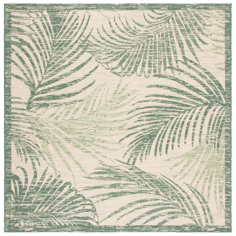 SAFAVIEH Courtyard Nott Tropical Indoor/ Outdoor Waterproof Patio Backyard Rug - 6'7" Square - Beige/Green