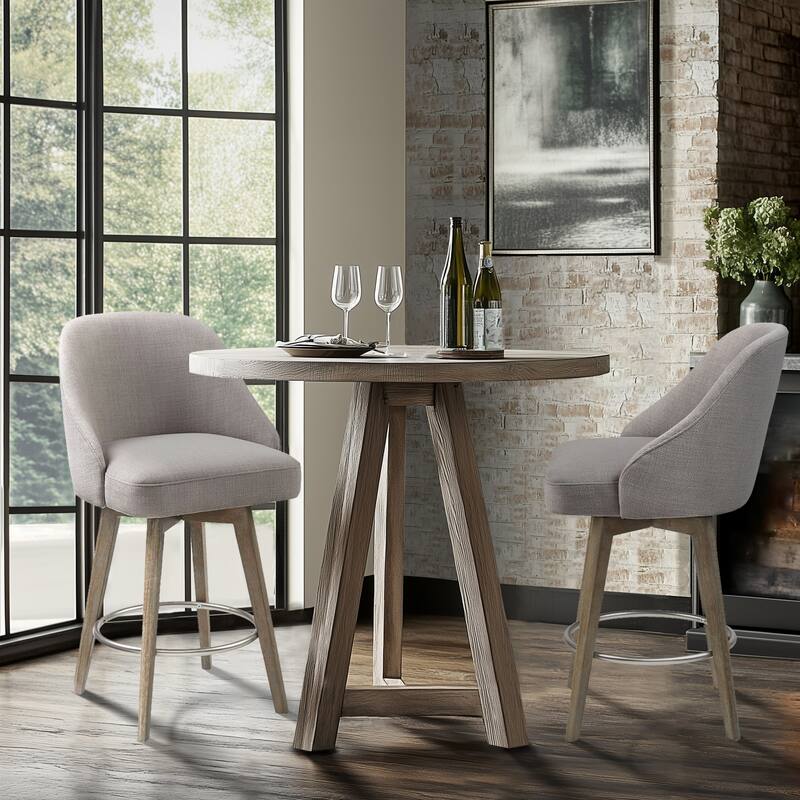 Madison Park Pearce Swivel Upholstered Counter Stool with Solid Wood Legs & Metal Footrest