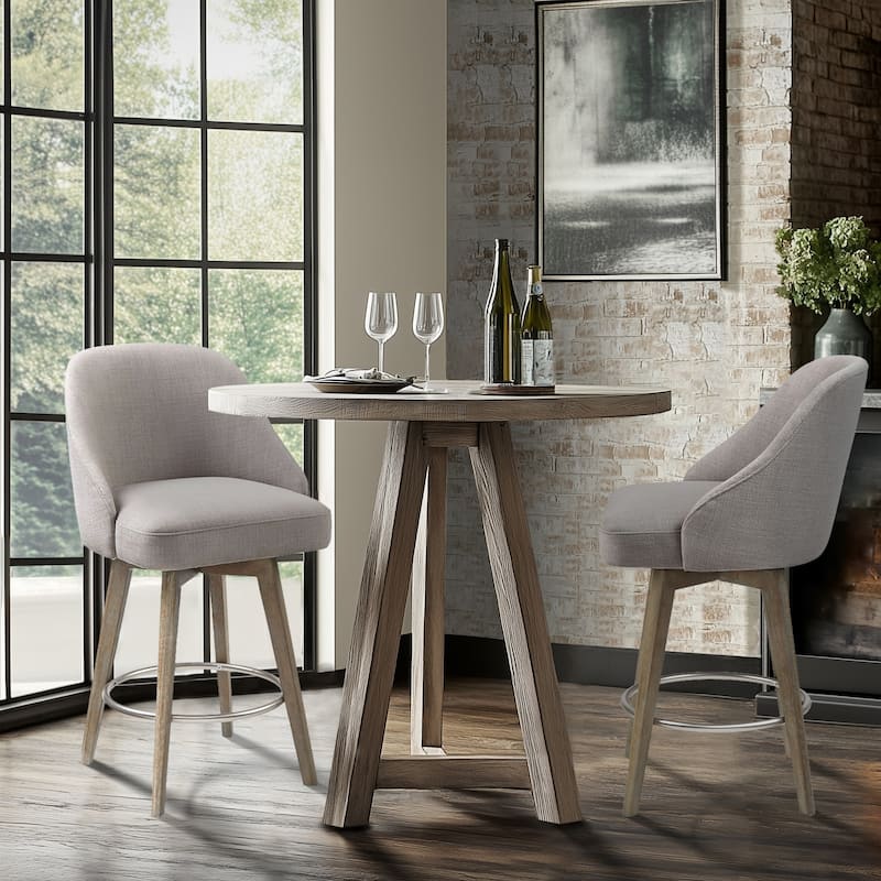 Madison Park Pearce Swivel Upholstered Counter Stool with Solid Wood Legs & Metal Footrest