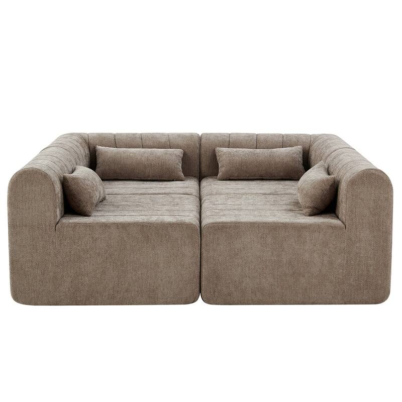 145.5" 4 Pieces Modular Full-Compressed Polyester Upholstered Sectional Sofa