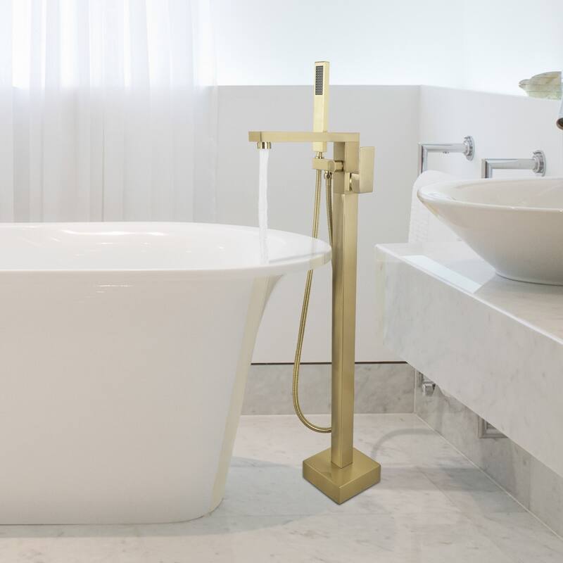 Freestanding Floor Mount Bath Tub Faucet with Handheld Shower