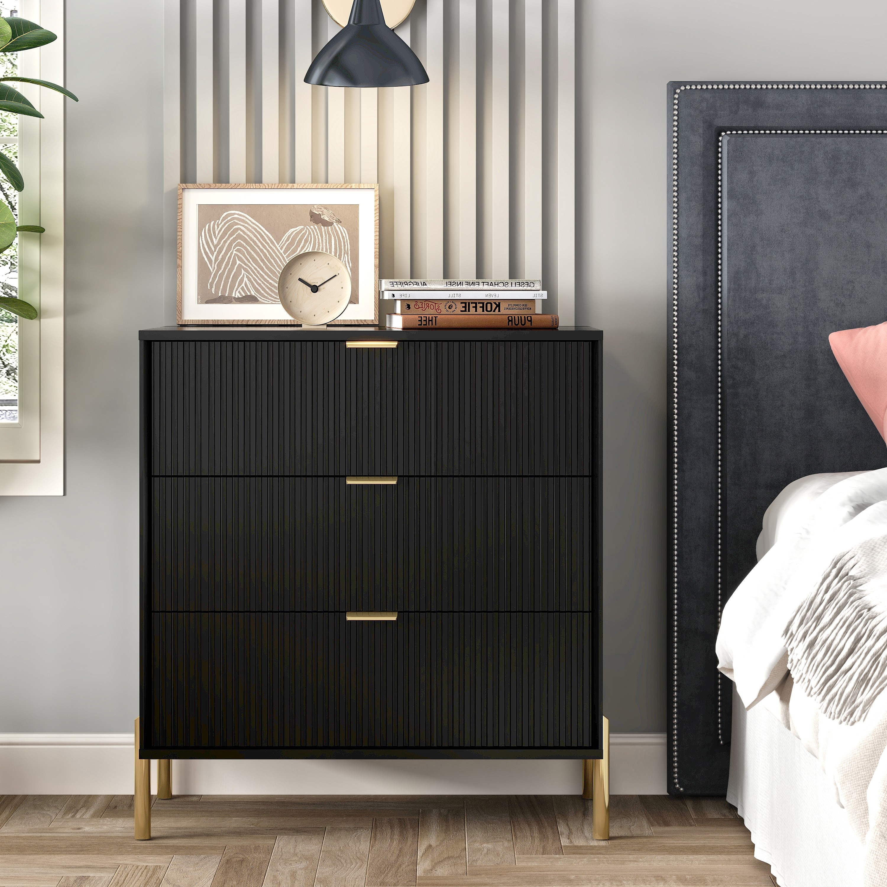 Modern 3-Drawer Nightstand Bedside Table End Table Furniture