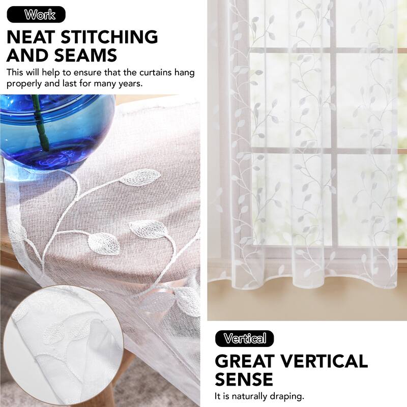 Deconovo Tie up Sheer Curtains Embroidery Pattern Shades