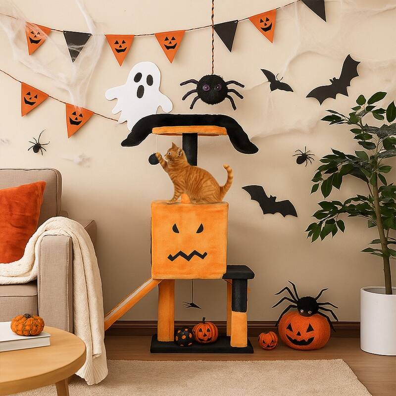 39.4" Halloween Cat Tree, Cat Tower Cat Tree for Indoor Cats with Spacious Cat Condo