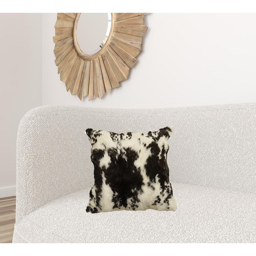 HomeRoots 18" X 18" Black And White Rabbit Zippered Natural Fur Animal Print Throw Pillow