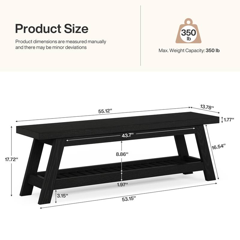 2-Tier Entryway Shoe Bench with Storage, 55-Inch Wood Storage Bench for Living Room, Bedrooms - 55.12" W x 13.78" D x 17.72" H