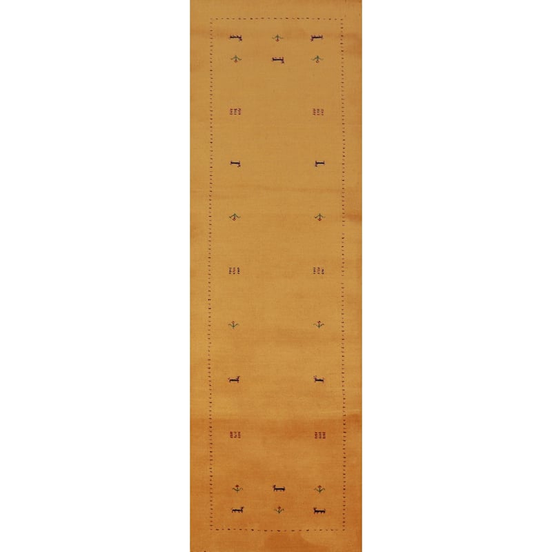 Hand Knotted Oriental 100% Wool Carpet Tribal Animal Pictorial Yellow & Gold Gabbeh Runner Rug - 9' 10'' X 2' 6''