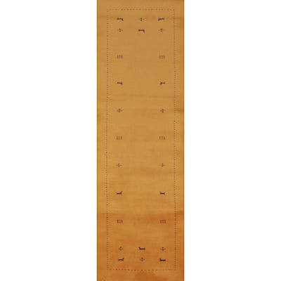 Hand Knotted Oriental 100% Wool Carpet Tribal Animal Pictorial Yellow & Gold Gabbeh Runner Rug - 9' 10'' X 2' 6''