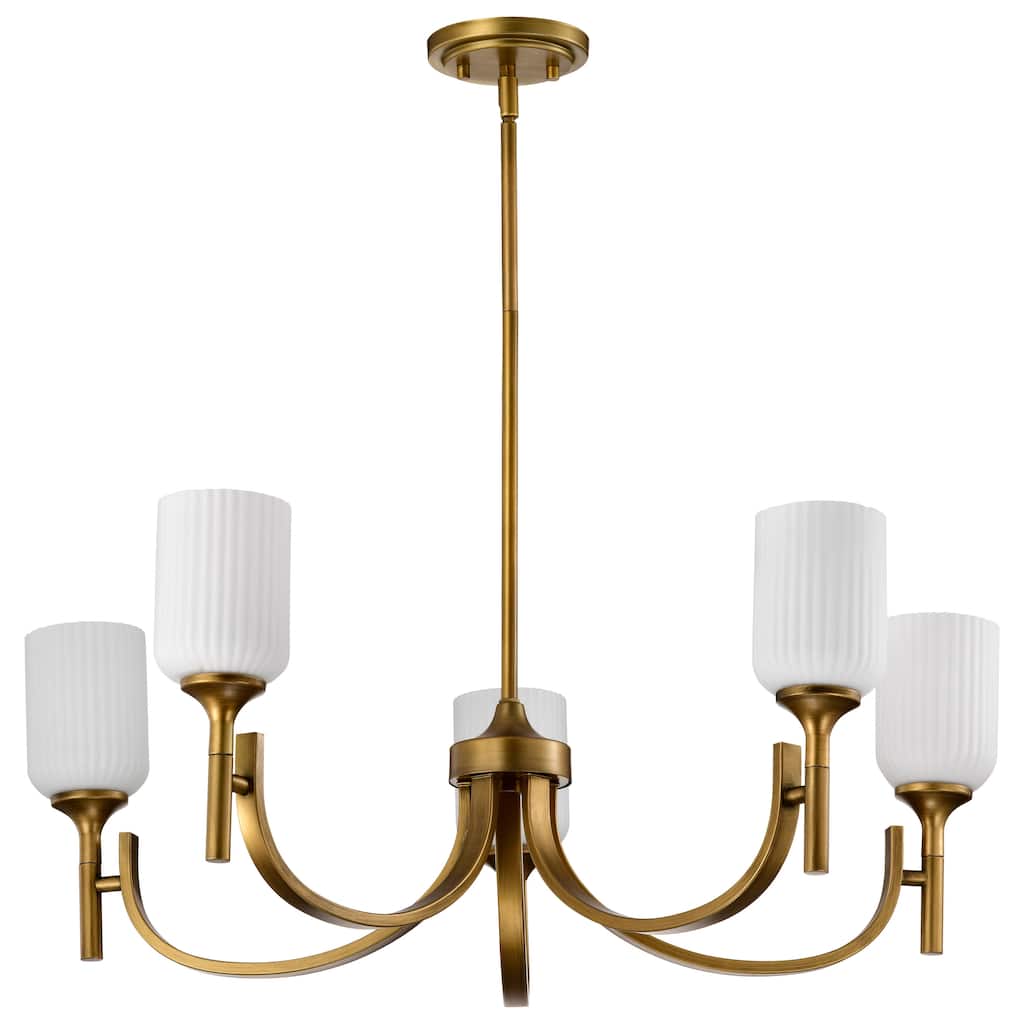 Solara 5 Light Chandelier Natural Brass Finish Frosted Ribbed Glass - Natural Brass