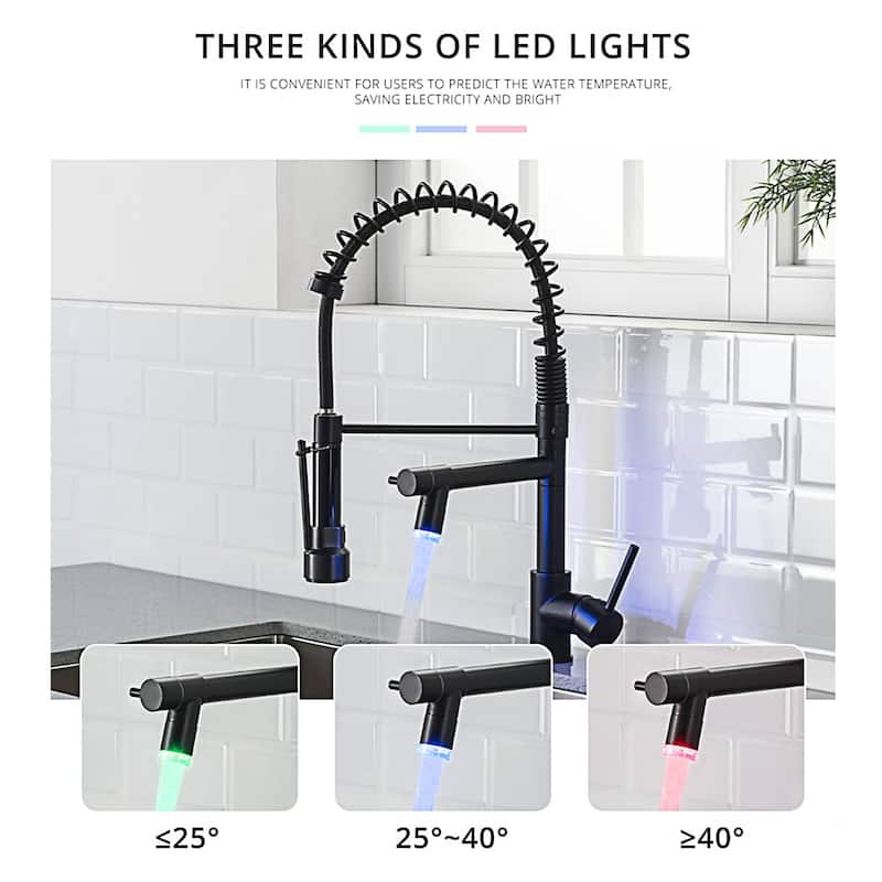 Pull Down Kitchen Sink Faucet With LED Light Commercial Kitchen Faucets Single Handle Modern Single Hole Taps With Valve