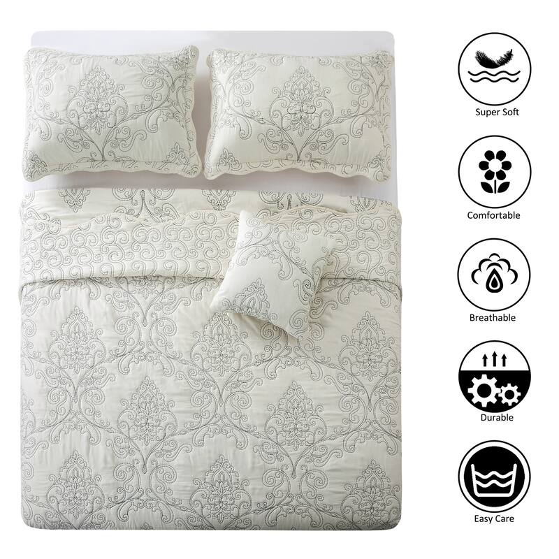 Serenta Damask Oversized 4-piece Bedspread Set
