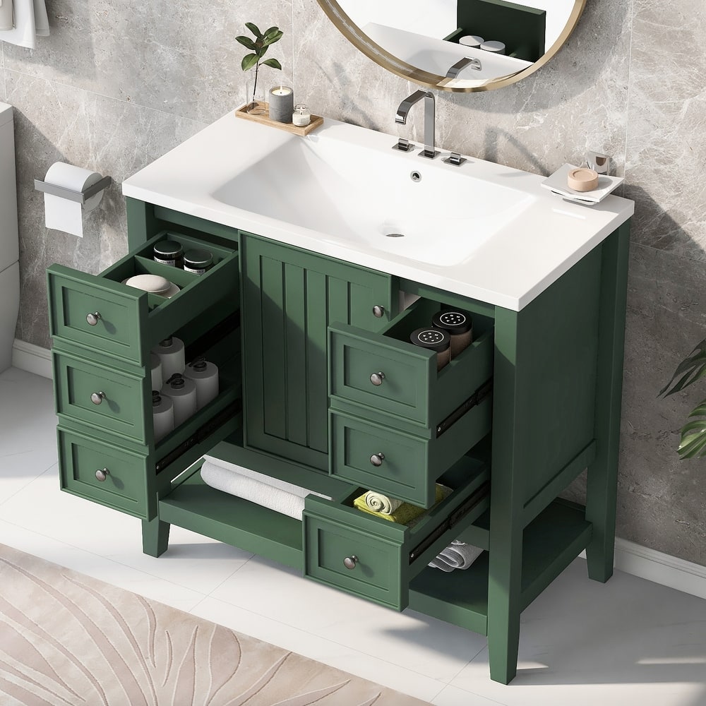 36" Bathroom Vanity with Sink Combo, 1 Cabinet and 3 Drawers
