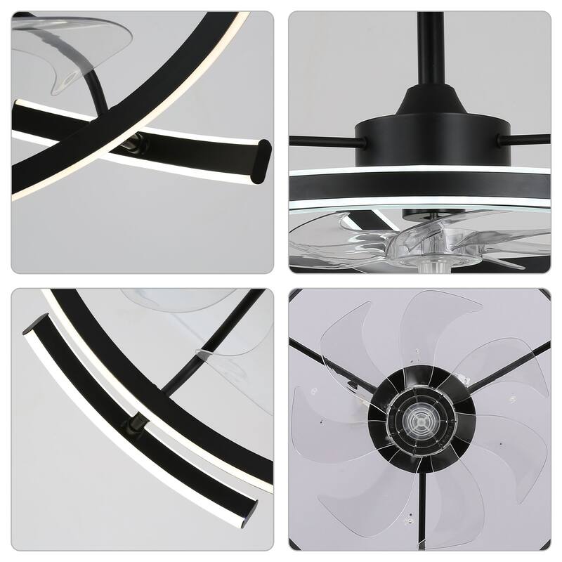 Oaks Aura DeClue 24in. 6 DIY-Shape Smart Ceiling Fan with Light,Cyberpunk Futuristic 6-Speed Quiet Ceiling Fan w/ Remote