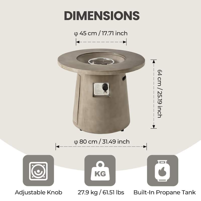 COSIEST 31-Inch Round Outdoor Propane Fire Pit,40,000 BTU Smokeless with Fire Glass