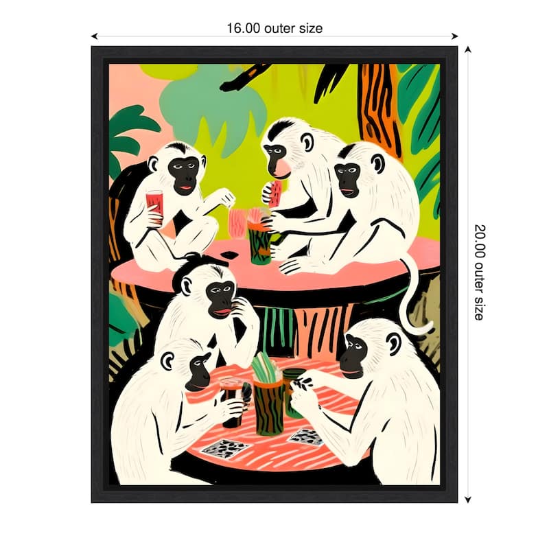 Monkey Game Weekend by Uma Gokhale Framed Canvas Wall Art - 16 x 20 in