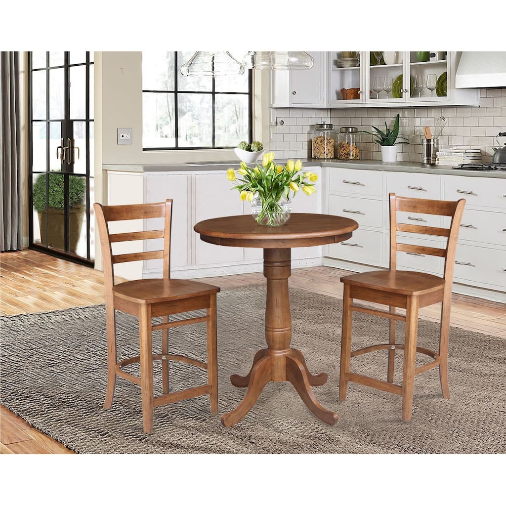 30" Round Top Pedestal Table with 2 Emily Counter Height Stools - 3 Piece Set