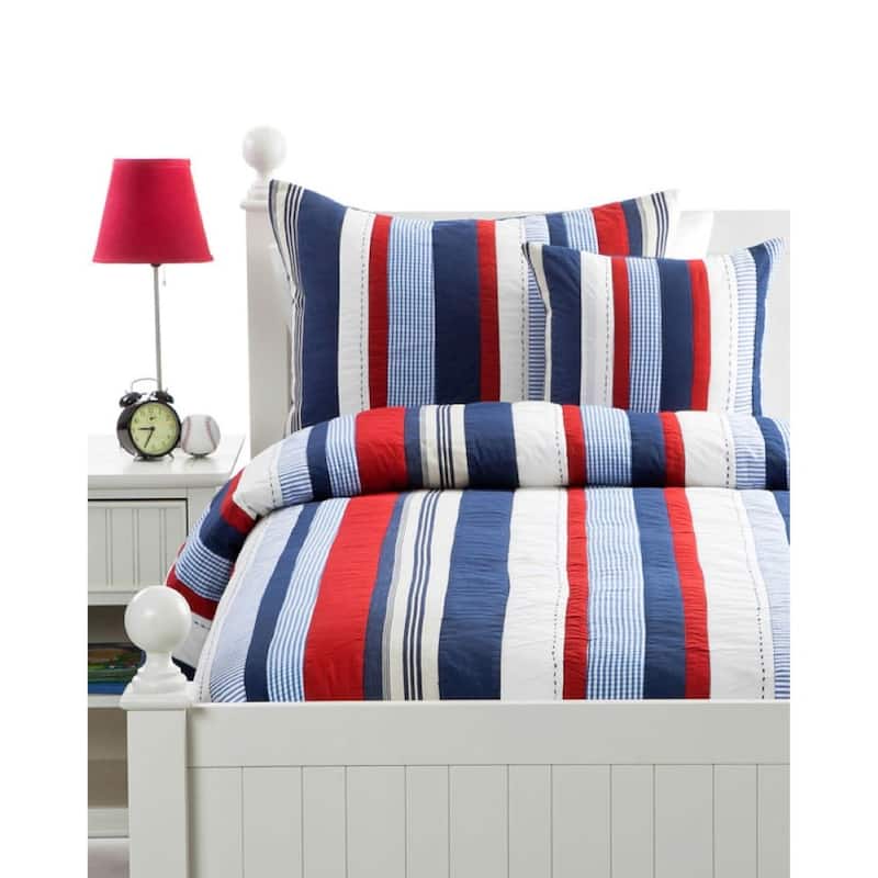 Cameron Red/ Blue Striped Quilt Set