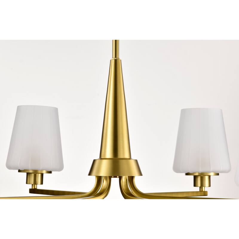 Lune 6 Light Chandelier Vintage Brass Finish Etched White Glass - Vintage Brass