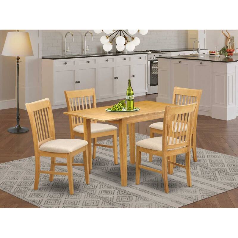 5-Piece Natural Oak Finish Solid Wood Top - Dining Room Set - Seats 4