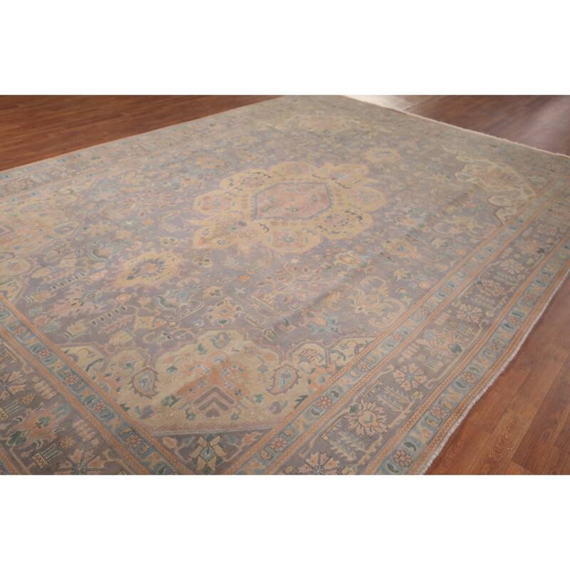 Geometric Tabriz Persian Vintage Rug Hand-Knotted Wool Carpet - 9'6"x 13'2"