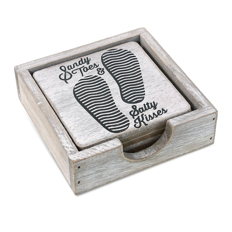 CoTa Global Coastal Coasters Set of 6, Coasters for Drinks with Holder - 4.9Lx4.9Wx1.5H inches.