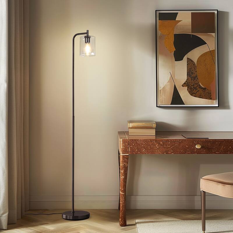Brightech Elizabeth 66 in. Oil Brushed Bronze Industrial LED Super Bright Floor Lamp with Glass Cylinder Shade