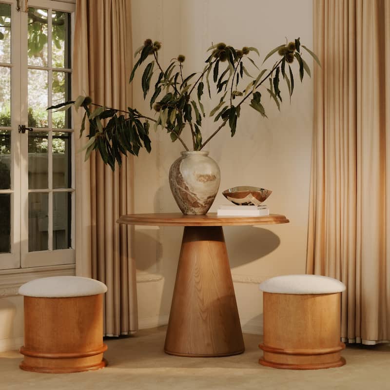 NADAAL STUDIOS Breyson Storage Stool, Mushroom-Inspired Silhouette, Solid Birch Base, Olive