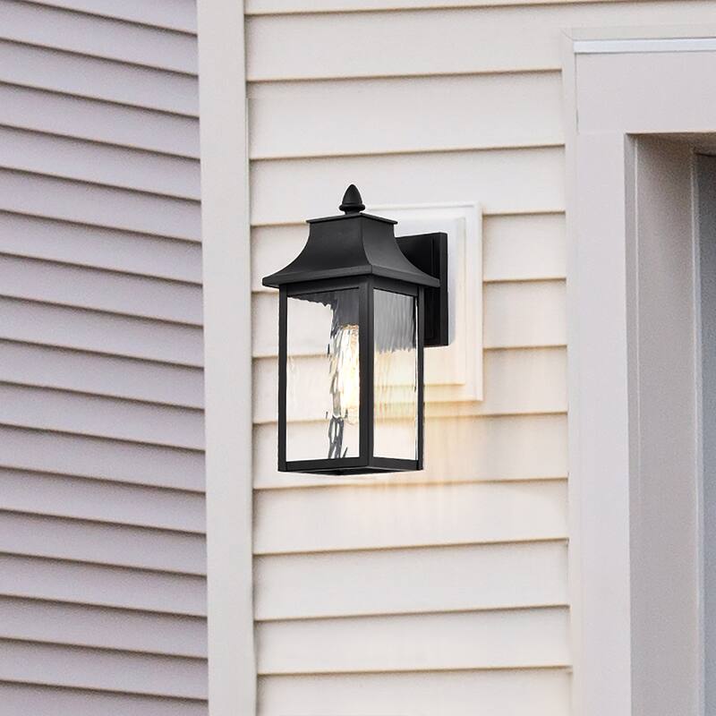 Austen Outdoor Small Wall Light Matte Black Finish Clear Water Glass