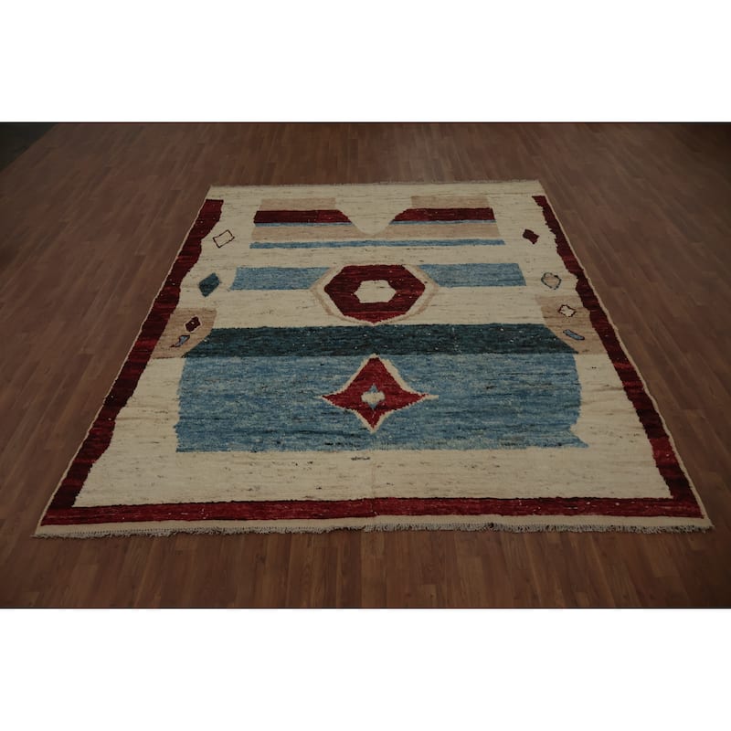 Hand Knotted Oriental 100% Wool Carpet Modern Tribal Beige & Ivories Moroccan Area Rug - 10' 1'' X 8' 1''
