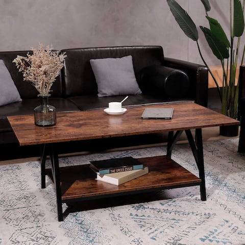 CO-Z Carbon Loft Jerusha Industrial Coffee Table with Storage Shelf