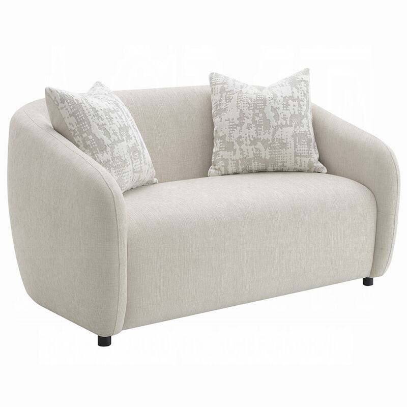 Tiena Loveseat, 2 Accent Throw Pillows, Modern Beige Linen, 67 Inch