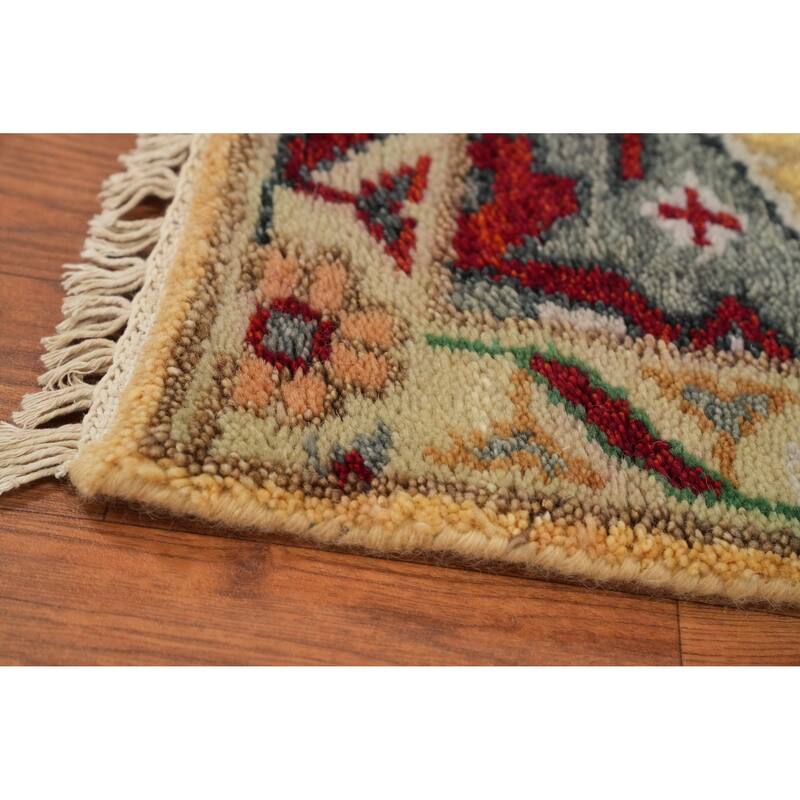 Hand-knotted Traditional Wool Yellow Geometric Area Rug Oriental Carpet - 8' 0'' X 2' 7''