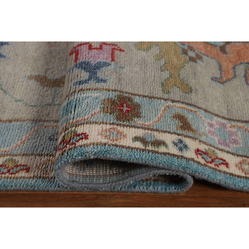 Light Blue Oushak Oriental Large Area Rug Handmade Wool Carpet - 12'0"x 14'11"