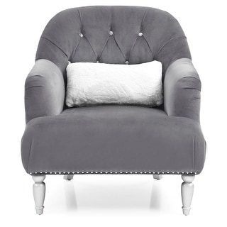 Tufted Upholstered Jeweled Velvet Accent Chair with Throw Pillow - 37" - Gray