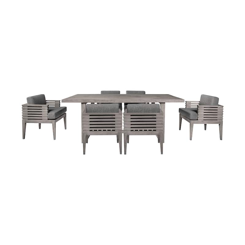 Vivid Outdoor Patio 7 Piece Dining Set in Eucalyptus Wood with Olefin Cushions