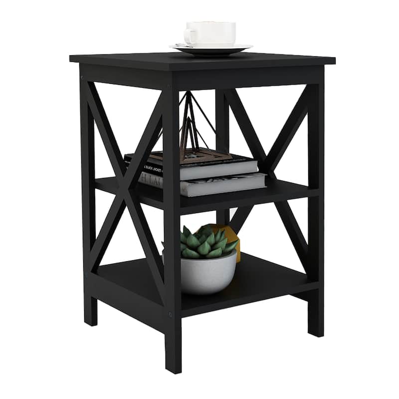 Modern Small Side Table Nightstand with Black-MDF Material Legs