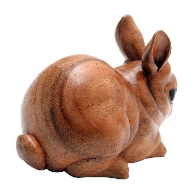 Novica Handmade Chubby Bunny Wood Statuette