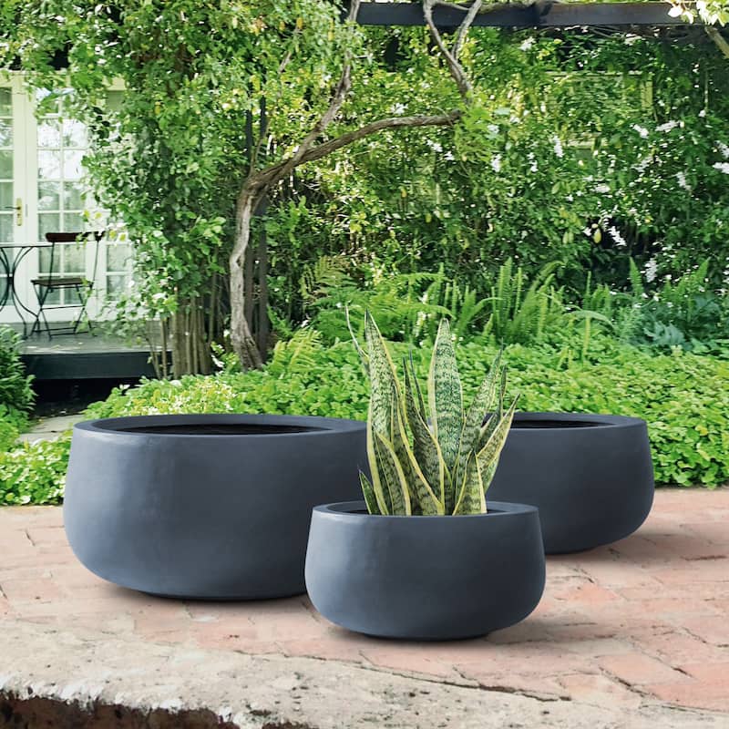 Durx-litecrete Lightweight Concrete Modern Low Bowl Cement Planter-Set of 3 - 19.7'x19.7'x9.8'