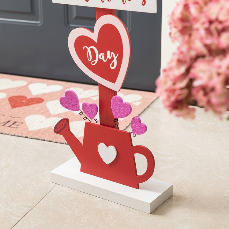 Glitzhome 35.75"H Valentine's Wooden Heart & Love House Porch Decor