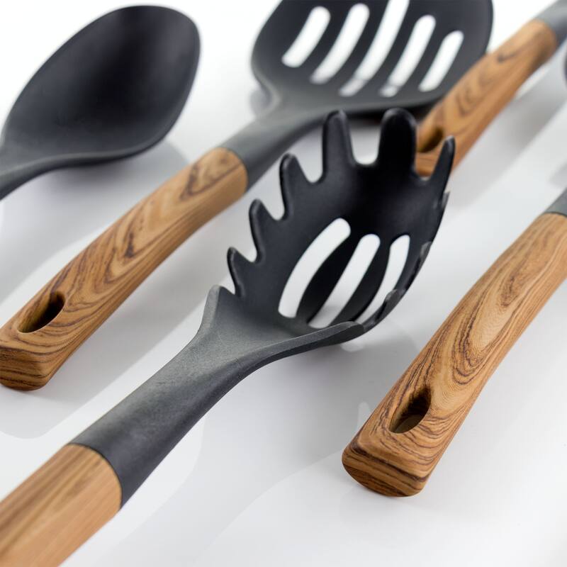 MegaChef 7 Piece Black Nylon Kitchen Utensil Set With Wood Design