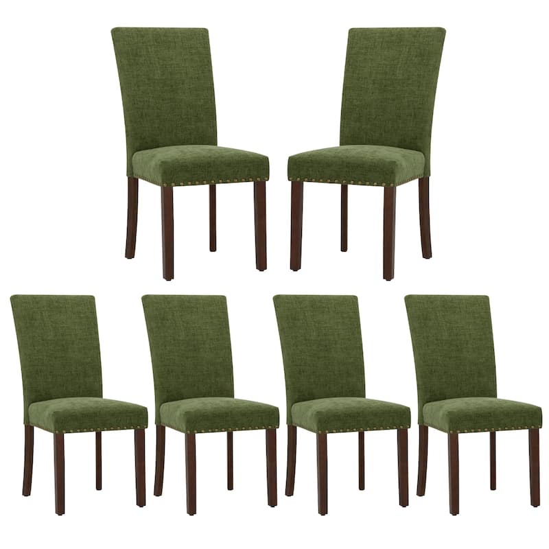 Upholstered Parsons Dining Chairs Set of 2/4/6, Fabric Dining Room Kitchen Side Chair with Nailhead Trim and Wood Legs
