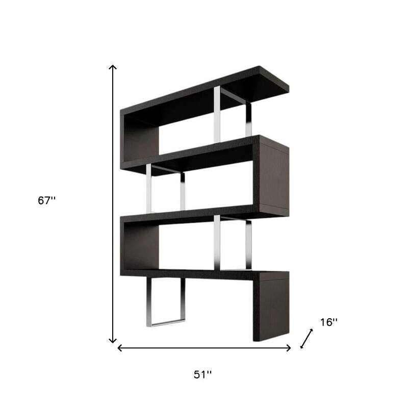 HomeRoots 67" Black And Silver Metal and Wood Three Tier Etagere Bookcase