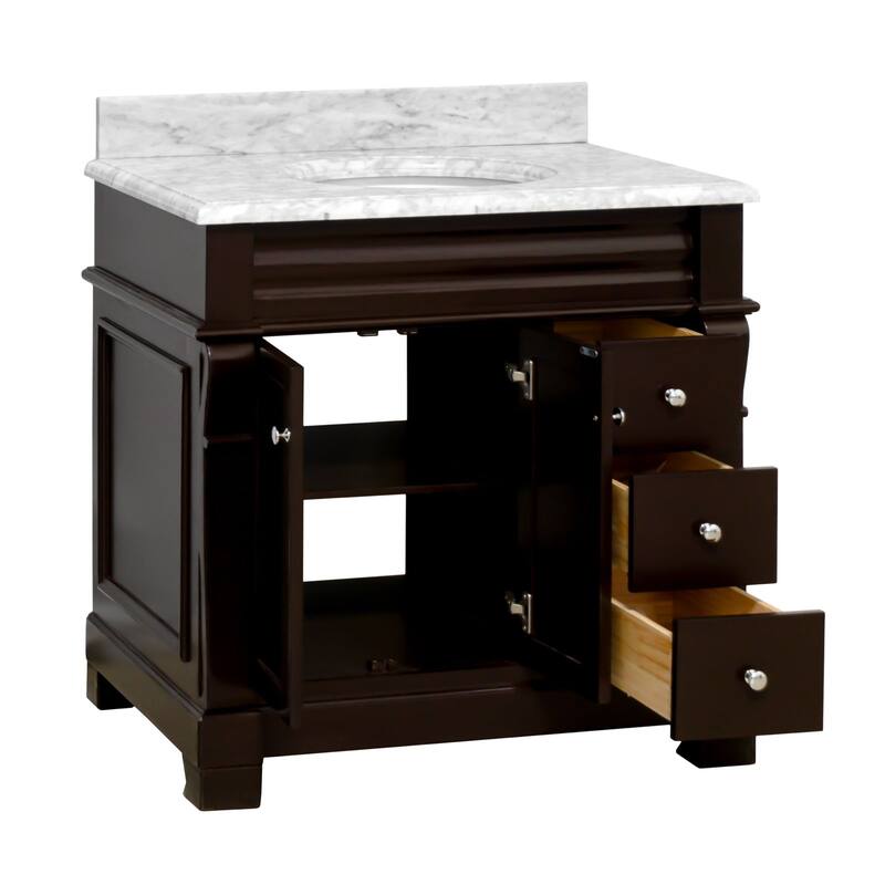 KitchenBathCollection Westminster 36" Bathroom Vanity with Carrara Marble Top