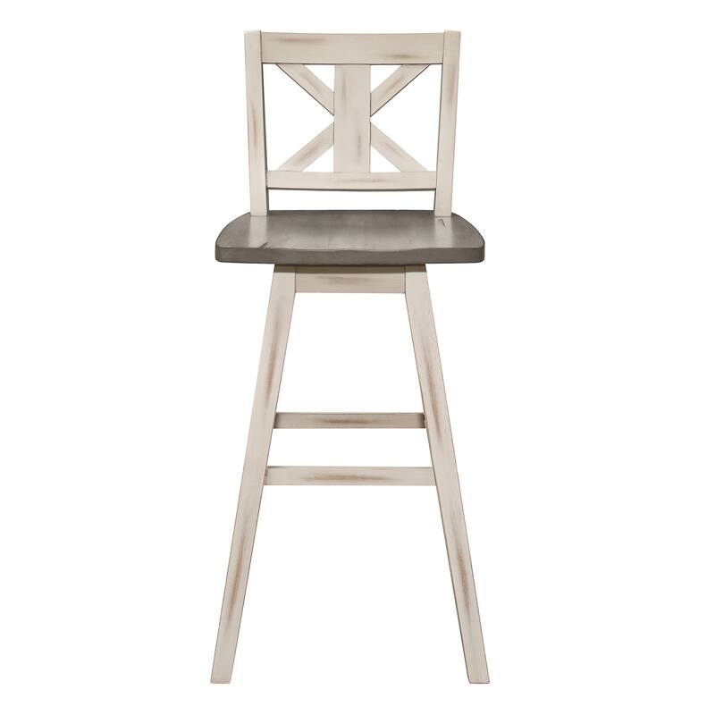 2-Piece Pub Height Swivel Chair Set - Distressed Gray & White with X-Back