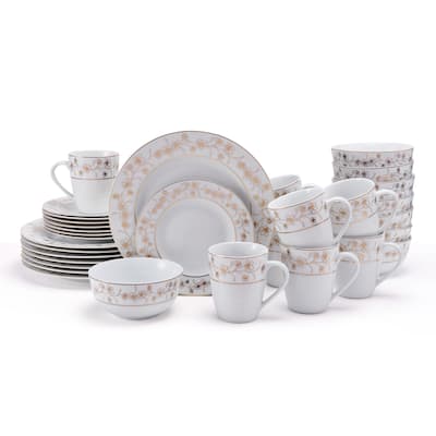 Mikasa Metallic Floral 32-Piece Dinnerware Set, Service For 8, White
