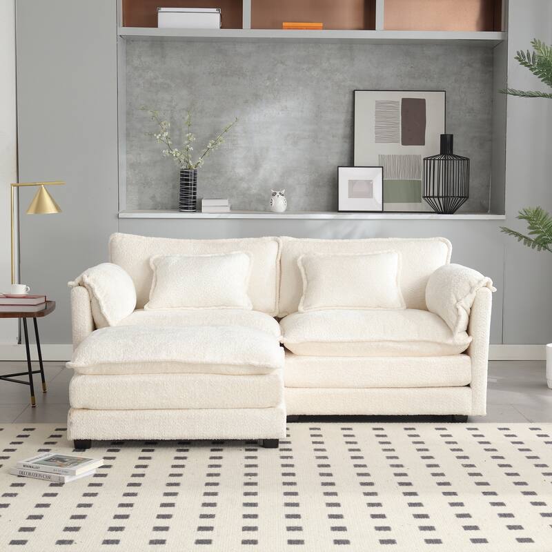 76'' Oversized Chenille Loveseat Sofa with Movable Ottoman Small Sofa for Apartment