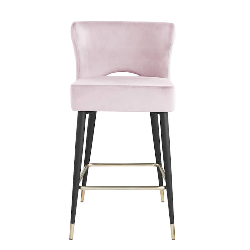 Contemporary Velvet Thick Upholstered Counter Bar Stool Set of 2,with Gold Tipped and Black Metal Legs