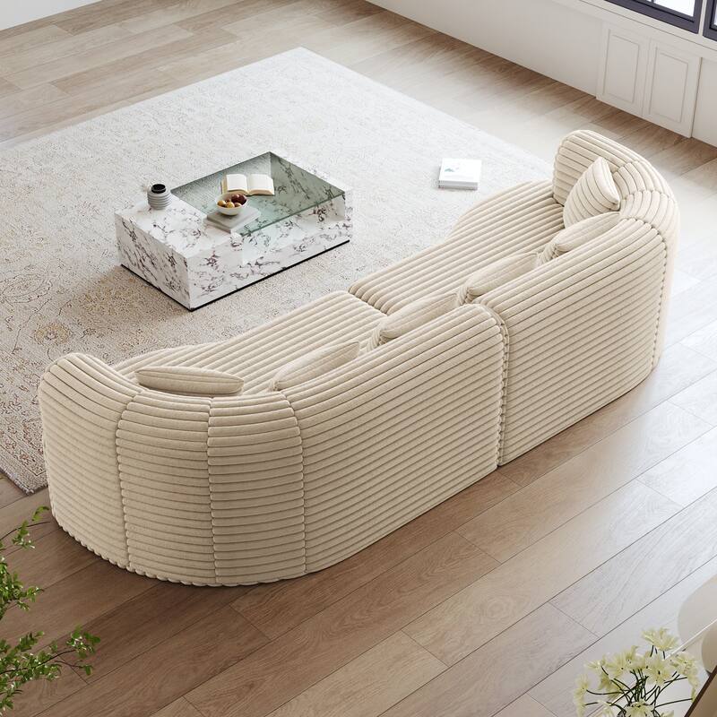 Oversized Modular Curved Sectional Sofa, Comfy Corduroy Upholstered Boneless Cloud Sofa, Memory Foam Floor Sofa with 6 Pillows